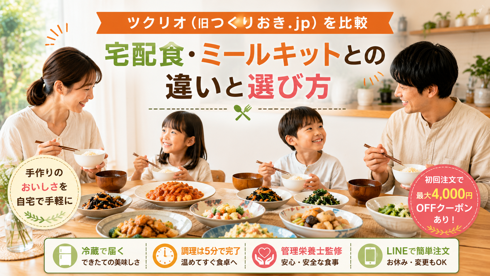 ツクリオ（旧つくりおき.jp）を比較｜宅配食・ミールキットとの違いや選び方を紹介